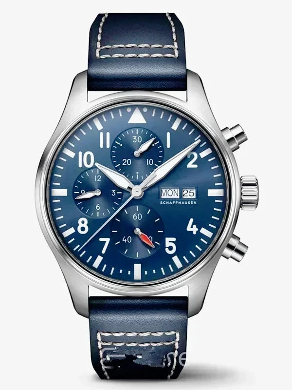 Premium 2026 Men's 43mm Pilot Le Petit Blue Automatic Mechanical Watch Luxury Brown Leather Stainless Steel Strap Business