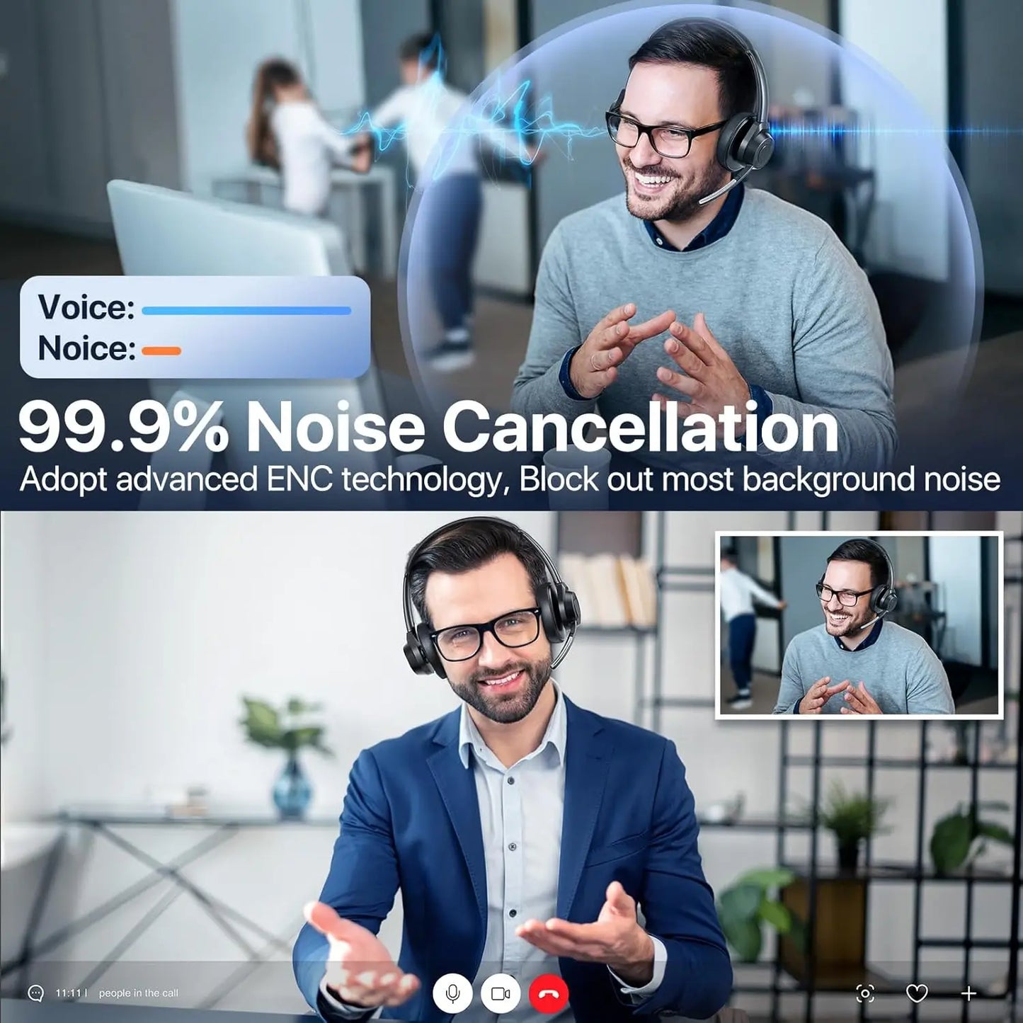 Bluetooth Headset, Wireless Bluetooth V5.4 Headphones with Microphone, Noise Canceling Mic Multipoint Connect Wireless Headset