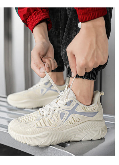 Fashion Platform Men's Running Shoes Trendy Casual Knit Breathable Orange Sneakers Men Outdoor Sports Non-Slip Jogging Shoes Men