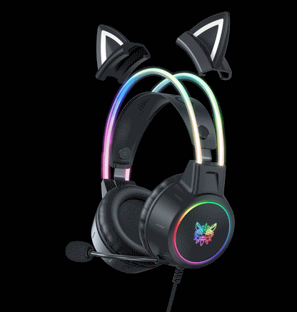 ONIKUMA-Casque supra-auriculaire X15 Pro, casque de jeu, écouteurs filaires à suppression, oreilles de chat rose, lumière RVB avec micro, PC, PS4
