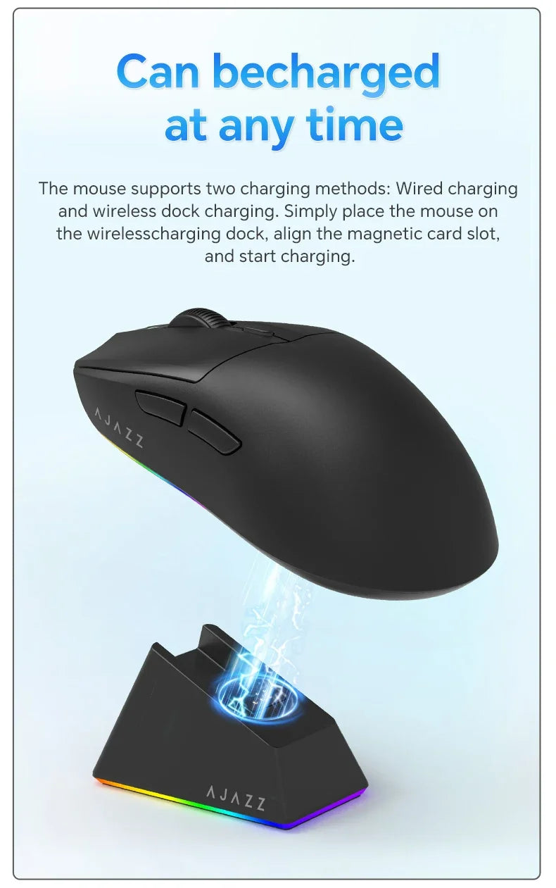 AJAZZ AJ139 V2 MC/AJ139 PRO vezeték nélküli gaming egér PAW3311/PAW3395 szenzorral, 12000DPI/26000DPI, 500mAh, Bluetooth gamer egér PC-hez