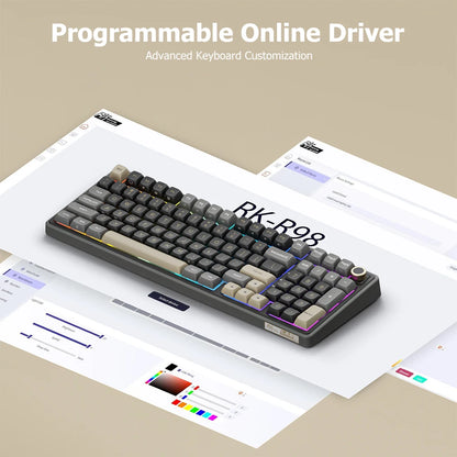 RK ROYAL KLUDGE R98Pro Gasket Wired Mechanical Keyboard 98 Keys RGB Hot-swappable Pluggable Button Gamer Keyboard PBT Keycaps