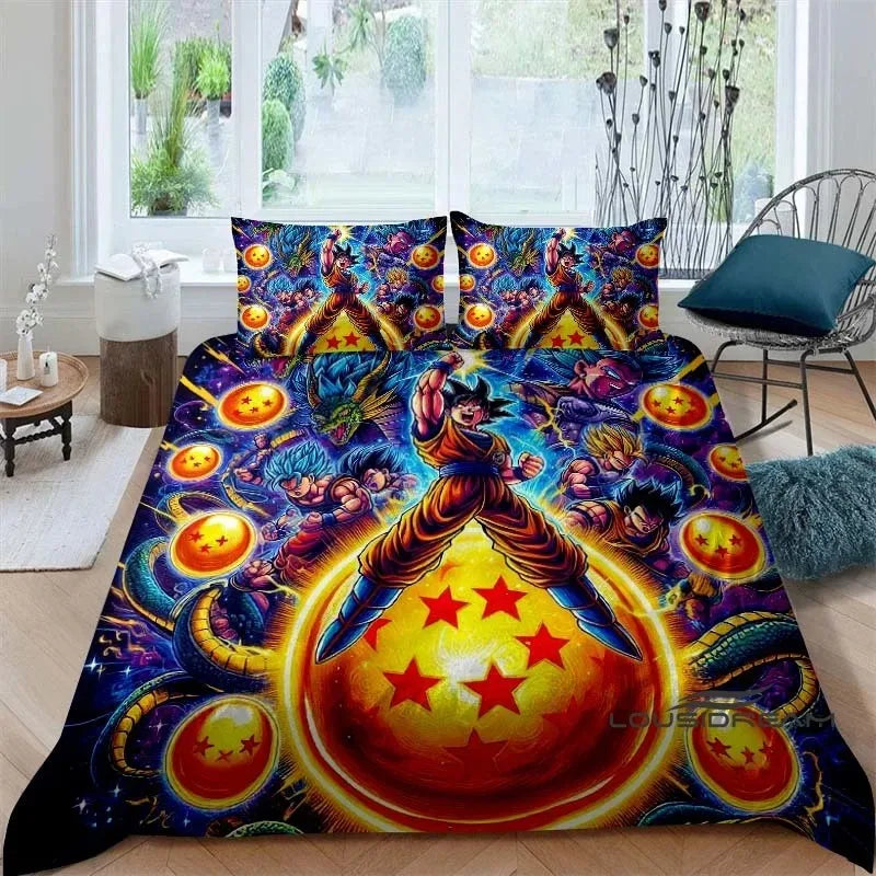 Cartoon/Anime Son Goku Dragon Ball bedrukte beddengoedset: deze zachte en comfortabele set bevat een dekbedovertrek en kussensloop