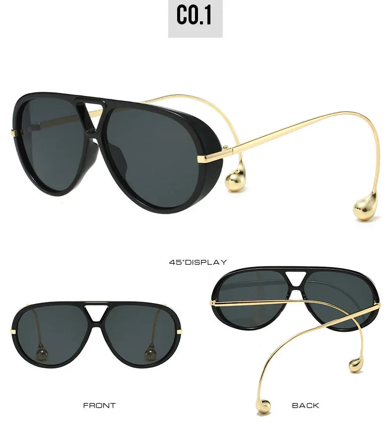 Vintage Oversized Pilot Sunglasses Unisex Double Bridge UV400 Protection Fashionable Punk Style Female Shades Popular Eyewear