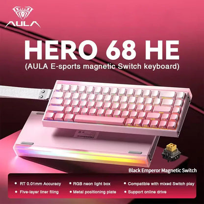 AULA HERO 68 HE E-sports Gaming Wired Keyboard Magnetic Switch RGB Hot Swap 8K Hz Return Rate 60% Customize Mechanical Keyboard