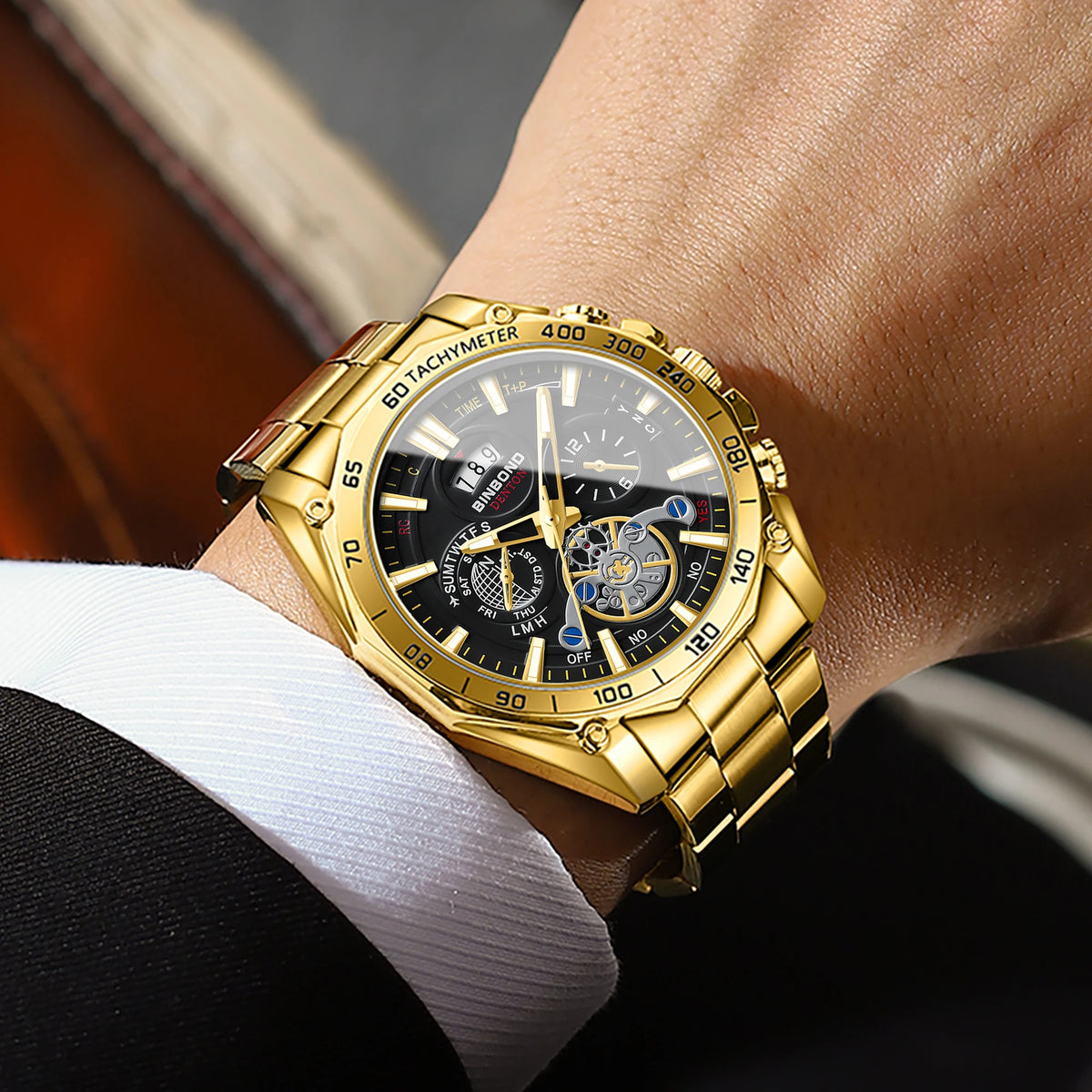 Montres à quartz de luxe BINBOND pour hommes, lumineuses, étanches, avec date automatique, précises et durables, style sport et affaires.