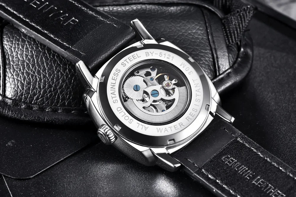 BENYAR Watch for Men Luxury Skeleton Tourbillon Automatic Mechanical Mens Watch 30M Waterproof Leather Strap Sports Reloj Hombre
