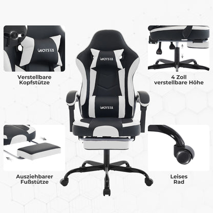 WOTSTA Gaming Chair with Footrest Gamer Chairs Ergonomic with Lumbar Cushion Headrest Chair Height Adjustable Computer Chair