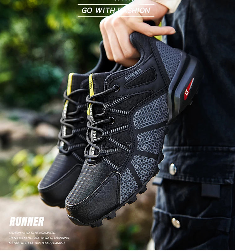 Męskie buty trekkingowe — terenowe buty sportowe outdoor, oddychająca siateczka, antypoślizgowe i odporne na zużycie, do wędrówek i jazdy na rowerze na zewnątrz