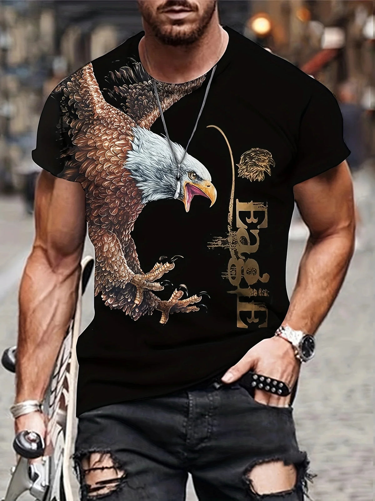 T-shirts Gráficas Fashion Eagle de Luxo — T-shirt de Verão para Homem, Tops Casuais de Manga Curta com Impressão 3D, Roupa Masculina