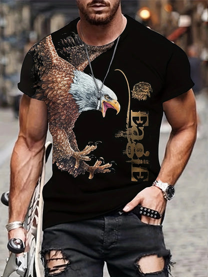 T-shirts Gráficas Fashion Eagle de Luxo — T-shirt de Verão para Homem, Tops Casuais de Manga Curta com Impressão 3D, Roupa Masculina