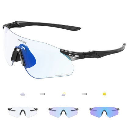 Kapvoe Neue Outdoor-Lauf- und Fahrradbrille, photochrome Sonnenbrille für Damen und Herren, Sportbrille für Marathon und Radfahren, UV400-Schutzbrille