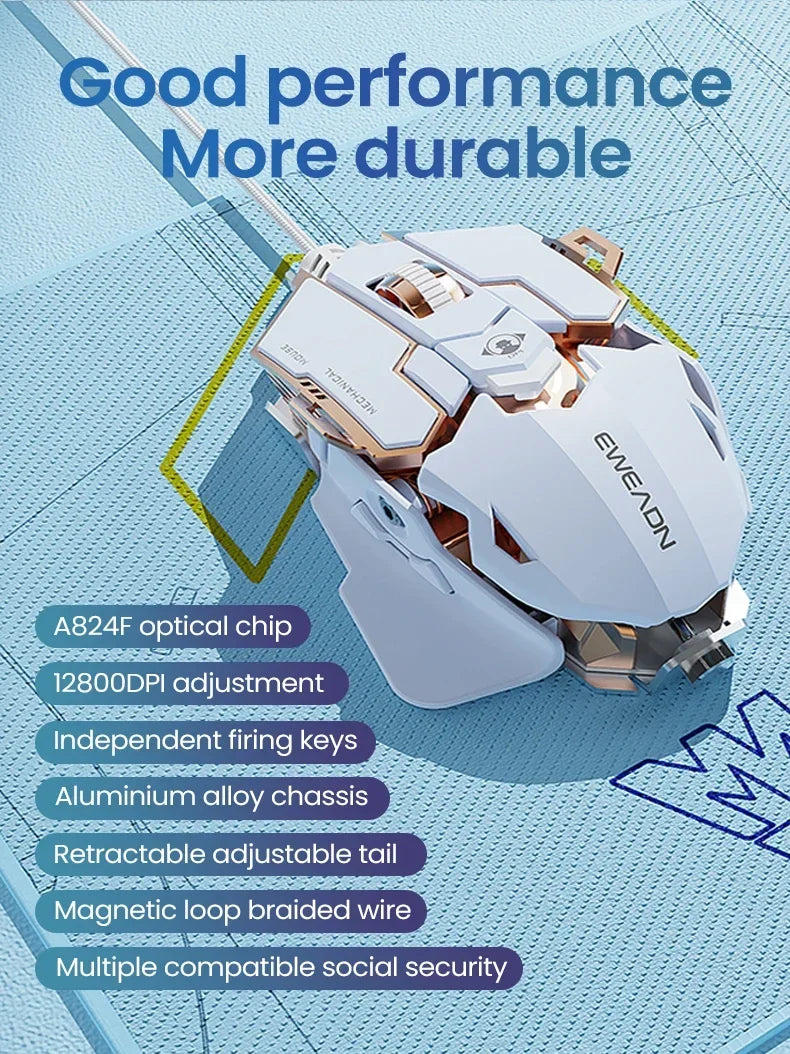 G5 Mechanical E-sports Wired Mouse, RGB 9 Button Macro Programming Gaming Mute Mouse, 12800 DPI for Desktop Computer Laptop