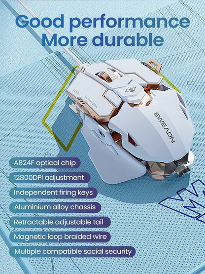 G5 Mechanical E-sports Wired Mouse, RGB 9 Button Macro Programming Gaming Mute Mouse, 12800 DPI for Desktop Computer Laptop