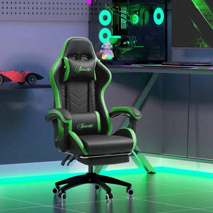 Gaming Chair with Adjustable Height and Reclining Backrest, 65X65X121-129 Cm, Black and Green