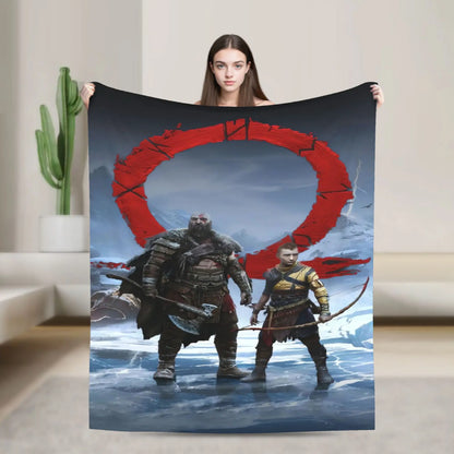 God of War Games Kratos Cartoon Flannel Blanket  Super Soft Throw Blanket for Couch Bed Travel Street Trend Bedspread Sofa Bed