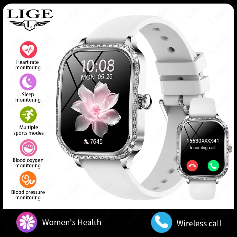 LIGE New Luxury Smart Watch Heart Rate Monitor Fashion Ladies Bracelet 2024 Bluetooth Call Smartwatch Womoen For Android IOS