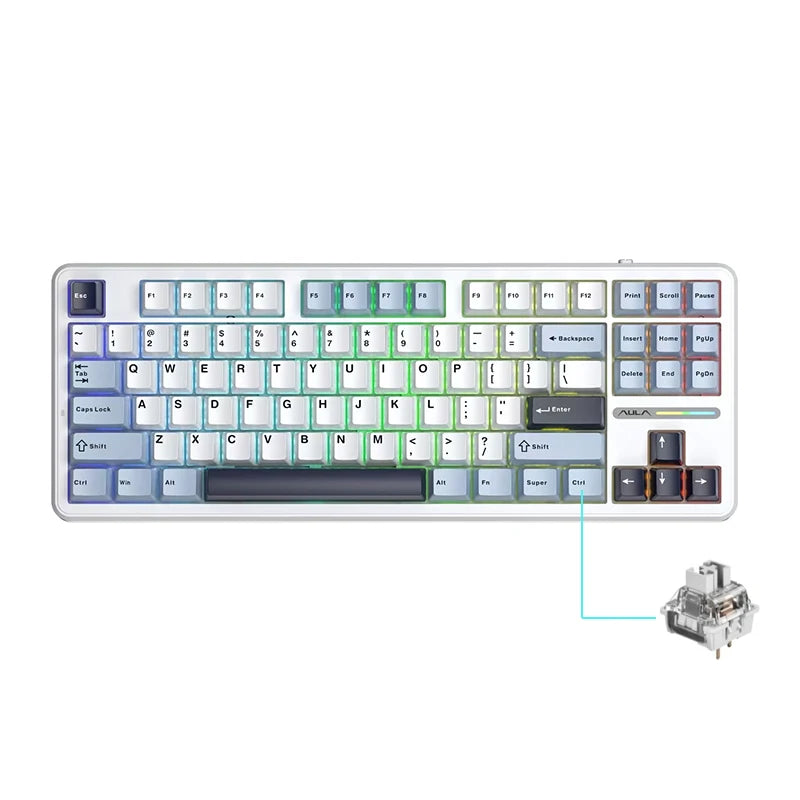 AULA F87Pro Mechanical Keyboard 2.4g/USB/Bluetooth Tri Mode Wireless 87 Key 5 Layer Silencing Filling Suitable For Gaming + Typing