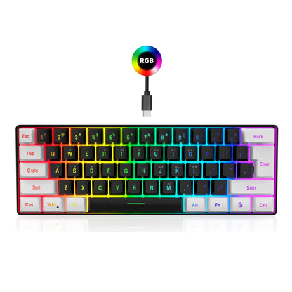 HXSJ-V700 60% RGB Backlit Gaming Keyboard, Compact 61-Key Mini Wired Office Keyboard with Ergonomic Design for office Home use