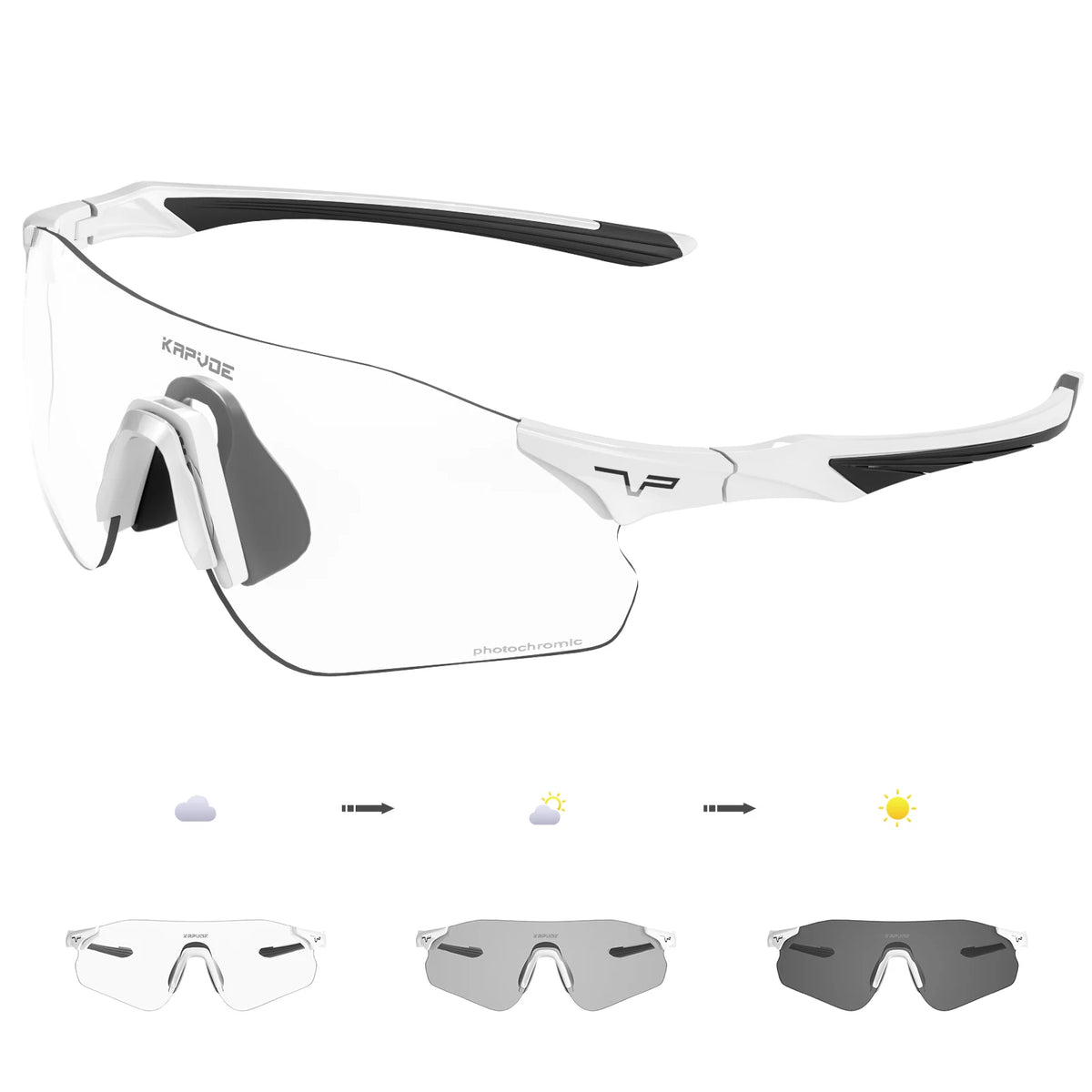 Kapvoe Neue Outdoor-Lauf- und Fahrradbrille, photochrome Sonnenbrille für Damen und Herren, Sportbrille für Marathon und Radfahren, UV400-Schutzbrille