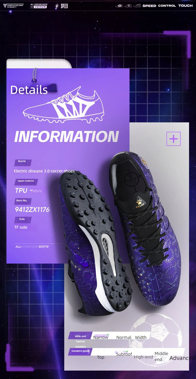KELME nogometne kopačke za odrasle muške Disease Electric 3.0 s kratkim MG čepovima, profesionalne tenisice za utakmice i trening, prozračne