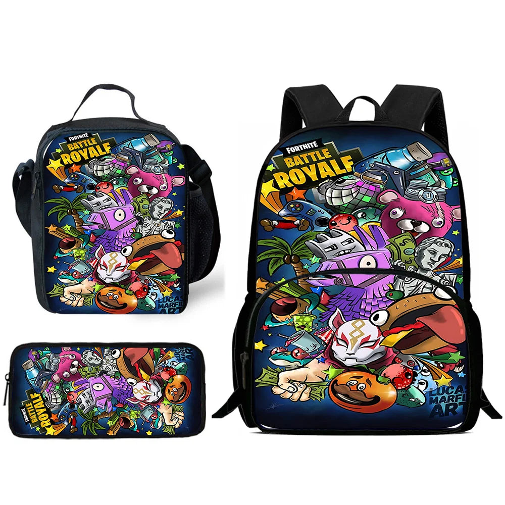 Zaini per bambini con design Hot Game, borsa pranzo e astuccio, borse scuola per alunni ad alta capacità, per bambino e bambina, regalo ideale F-FortniteS