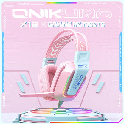 ONIKUMA X13 sur l'oreille casque de jeu filaire suppression écouteurs rose oreilles de chat lumière Rgb avec micro pour PC PS4