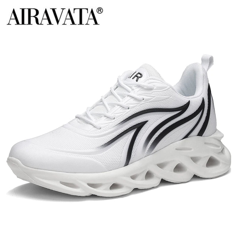 Sneakers da uomo con stampa fiamme, scarpe sportive in tessuto flyknit, scarpe da running comode, scarpe atletiche outdoor da uomo