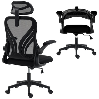 HOMCOM Chair Ergonomic desk, Mesh desk armchair with Flistable Fold, 2D Headrest, Bracing, Bracing, so