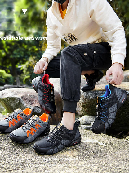 Męskie buty trekkingowe — terenowe buty sportowe outdoor, oddychająca siateczka, antypoślizgowe i odporne na zużycie, do wędrówek i jazdy na rowerze na zewnątrz