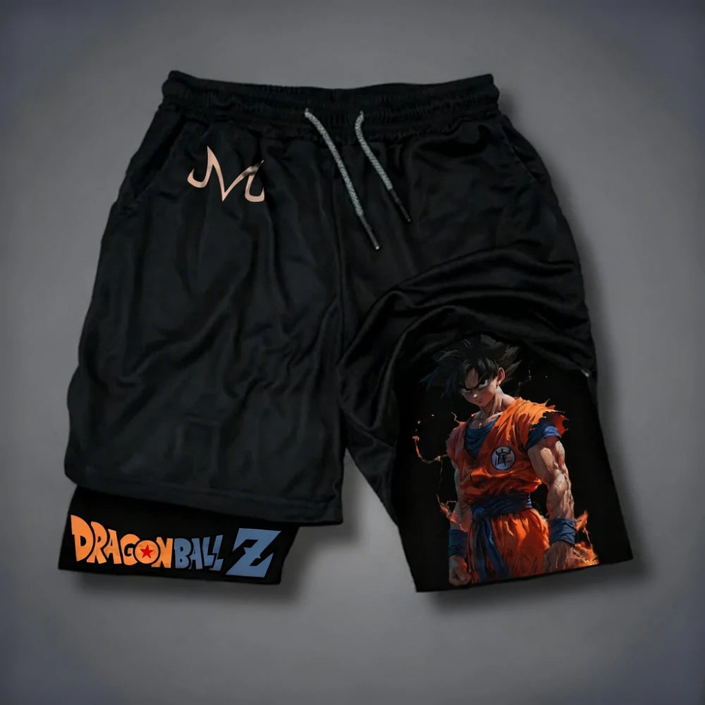 Dragon Ball Son Goku muške brzo sušeće dvostruke slojevite kratke hlače za teretanu, ljetne fitness sportske Y2K stil lažne dvodijelne hlače