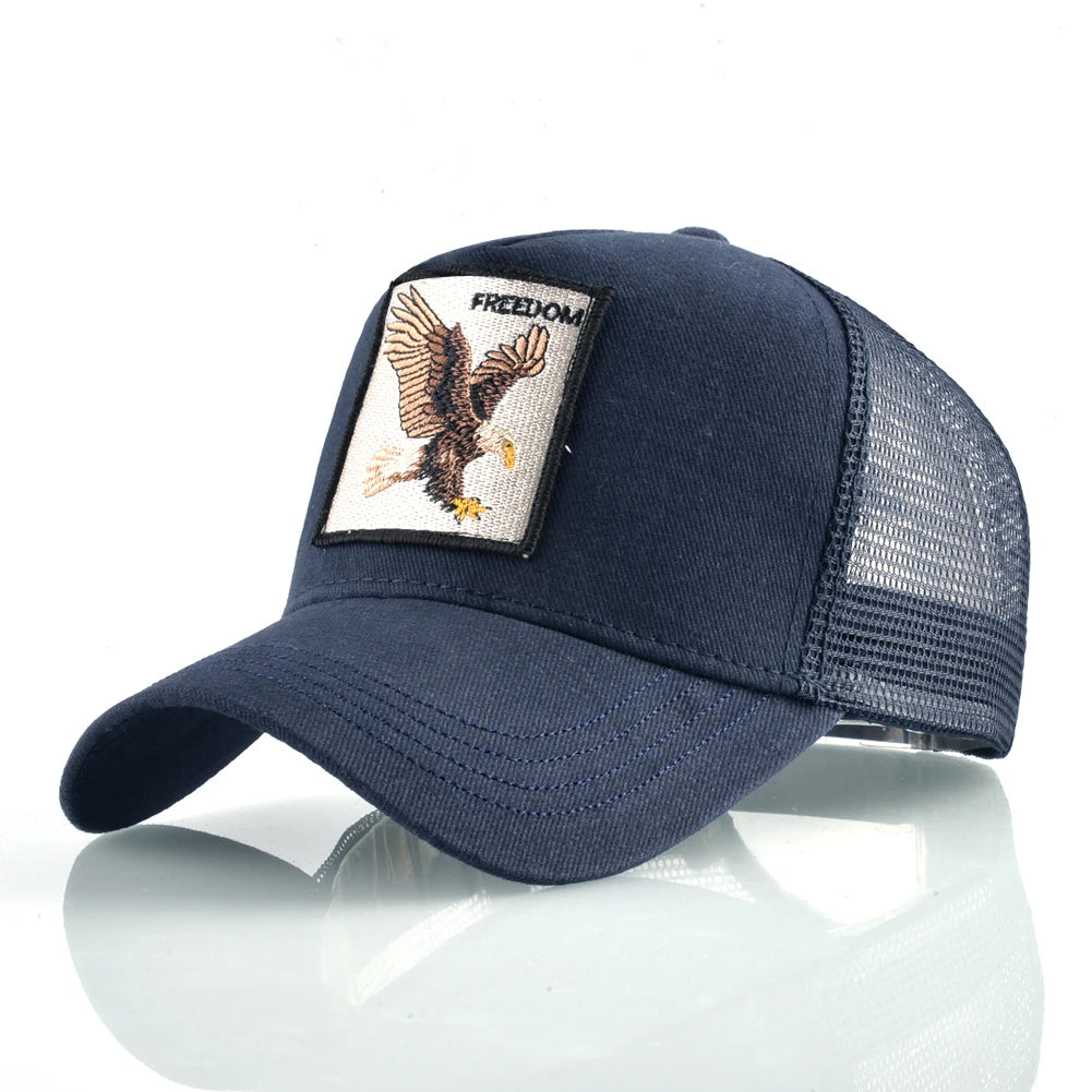 Modische Trucker-Caps mit besticktem Ziegen-Patch, Vier-Jahreszeiten-Snapback-Baseballcap für Herren und Damen, verstellbare Schirmmütze