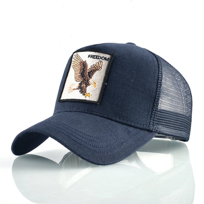 Modische Trucker-Caps mit besticktem Ziegen-Patch, Vier-Jahreszeiten-Snapback-Baseballcap für Herren und Damen, verstellbare Schirmmütze