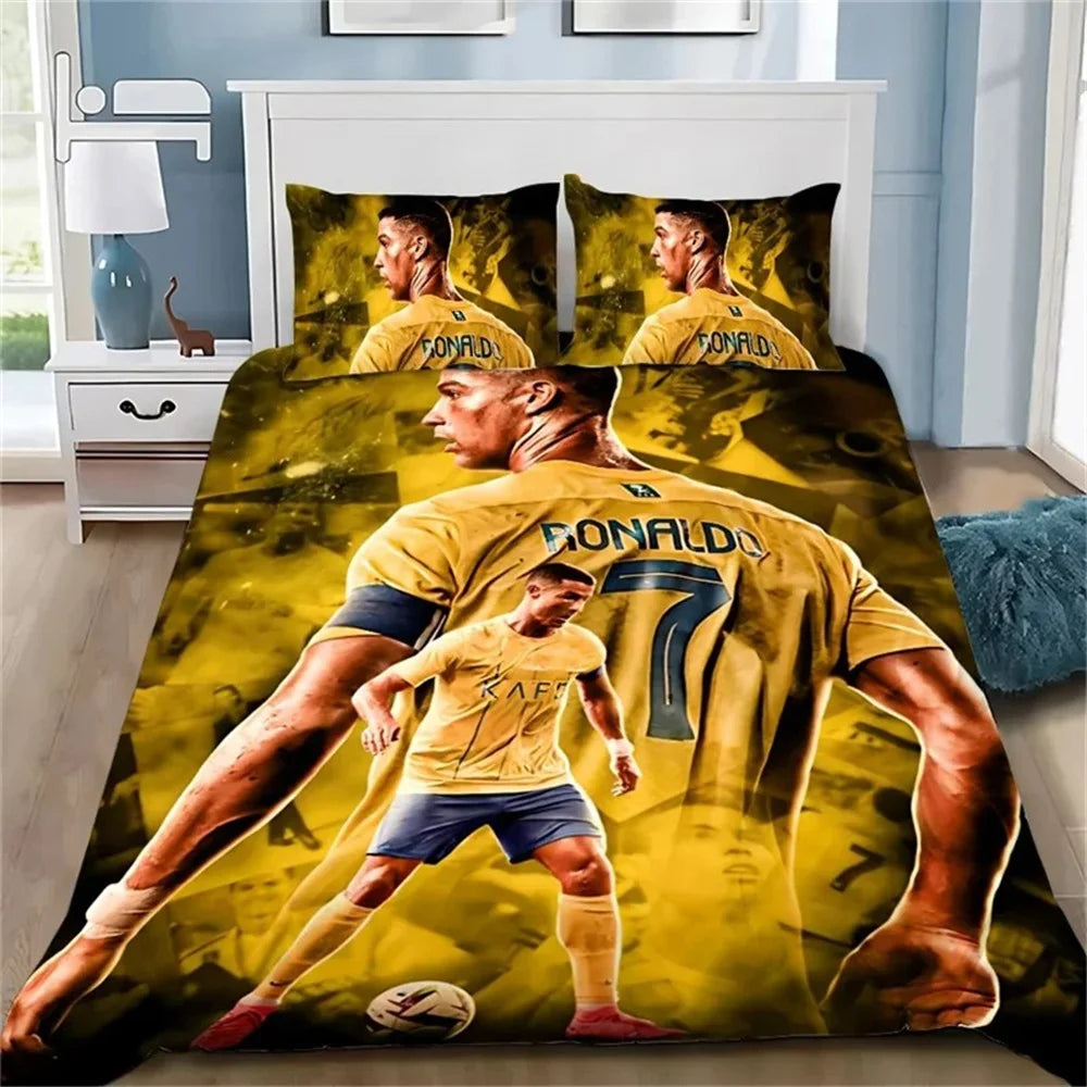 3D navlaka za poplun Football CR7, mekani set posteljine s navlakom za poplun i 1/2 jastučnice, za djecu i odrasle, od mikrovlakana