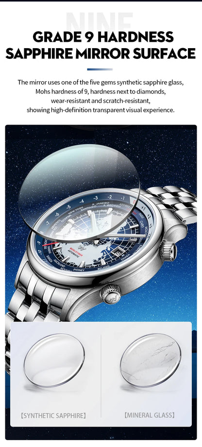 WM Watch Automatic Mechanical Men Watches High Quality Sapphire World Time Original Recognized Brand Welly Merck Watch Man WM057