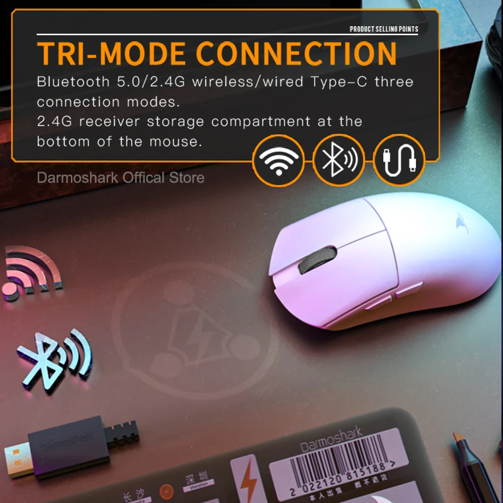 Darmoshark M3Pro -pelihiiri 2.4G BT Wireless Tri-Mode PAW3395 -sensorilla N52840 26000DPI, isokätinen makroajurihiiri pelaamiseen