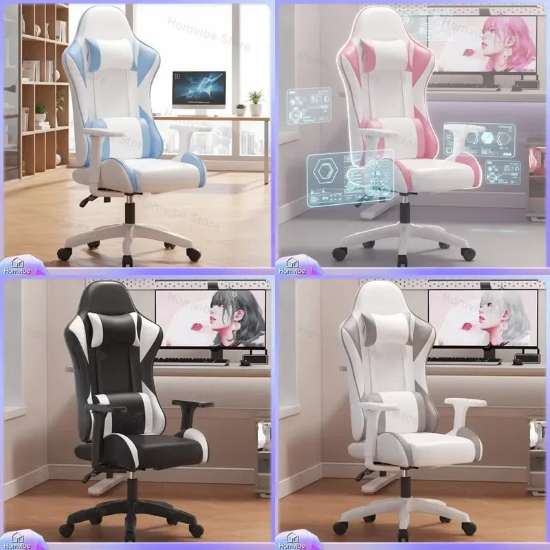 Chaise de gaming ergonomique avec accoudoirs 4D, hauteur réglable, siège en cuir PU, base en fer, pieds en forme d'épée, vérin à gaz 2 étapes, pour bureau