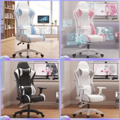 Chaise de gaming ergonomique avec accoudoirs 4D, hauteur réglable, siège en cuir PU, base en fer, pieds en forme d'épée, vérin à gaz 2 étapes, pour bureau