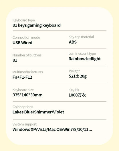 Keyboard K81 Gaming Keyboard 81 Key 80% Layout Spanish Russian Korean Arabic Keyboard USB Wired RGB Light Volume Knob Ergonomics