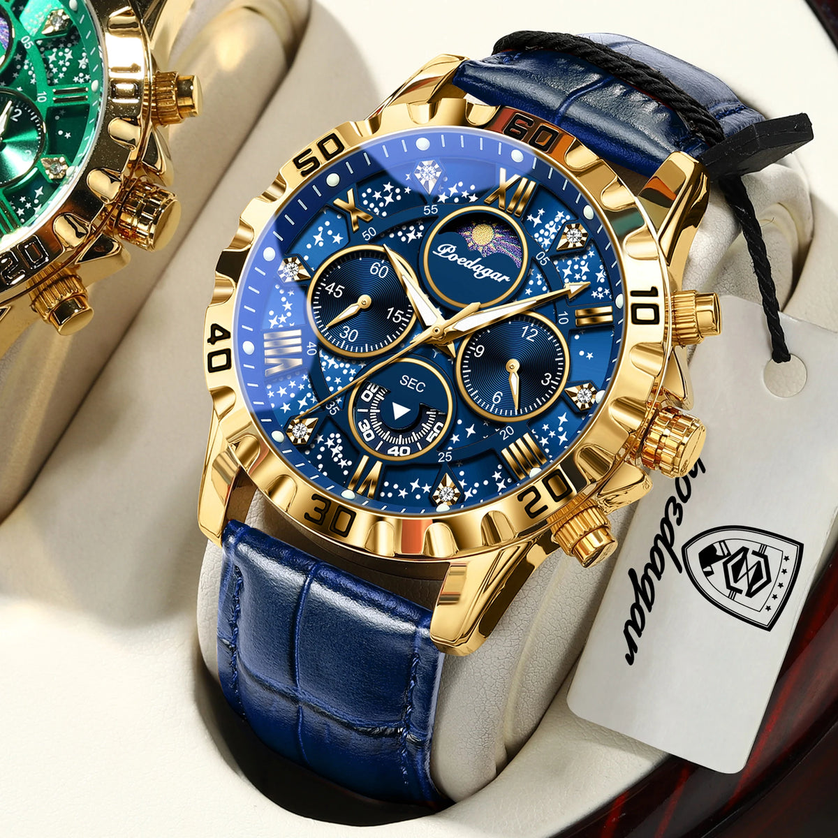 Montre-bracelet de luxe POEDAGAR pour homme – Chronographe sportif, étanche et lumineux, avec bracelet en cuir, mouvement à quartz