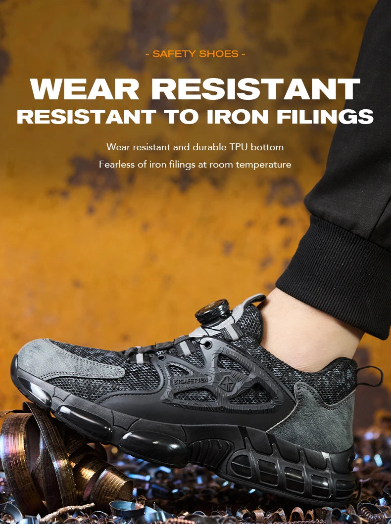 Size 47 48 Work Safety Shoes Men Reflective Design Steel Toe Shoes Rotation Button Work Sneakers Protective Safety Boots