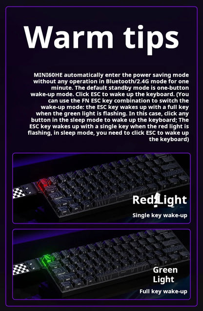 AULA MINI60 HE Tri-Mode Wireless Mechanical Keyboard Magnetic Switch 8000Hz Polling Rate RGB Backlit FPS Esports Gamer Keyboard