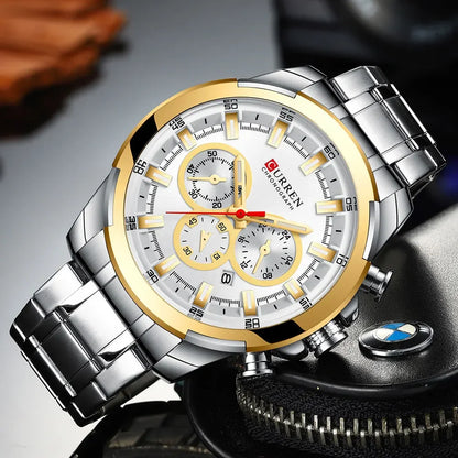Montre chronographe pour homme CURREN, grand cadran de 48 mm, bracelet en acier inoxydable, trois sous-cadrans, montre-bracelet de sport à quartz, style luxueux