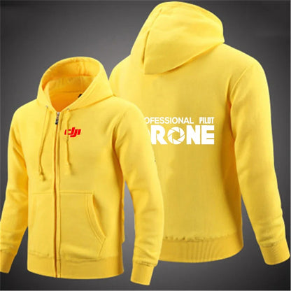 Dji Professional Pilot Drone Spring Autumn Casual Men's Solid Color Zipper Pullover Hoodie Coats Sportswear Fashion Long Sleeve