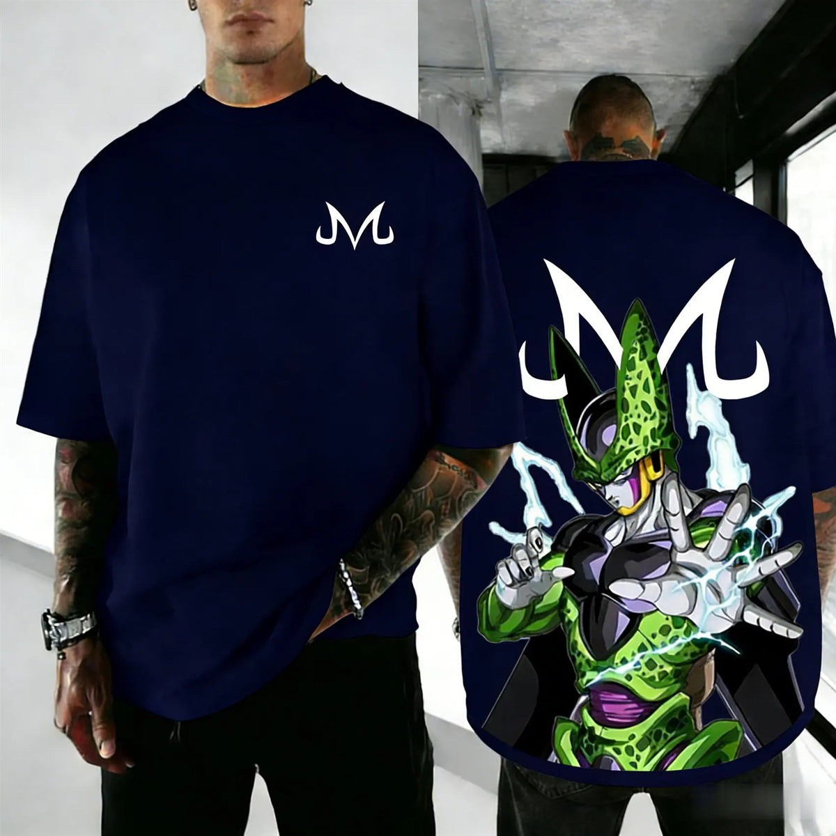 Dragon Ball Cell Anime-inspirerad kortärmad T-shirt i retrostil, lös passform, streetstyle, sommar, herr, Y2K-top, familj, förälder-barn