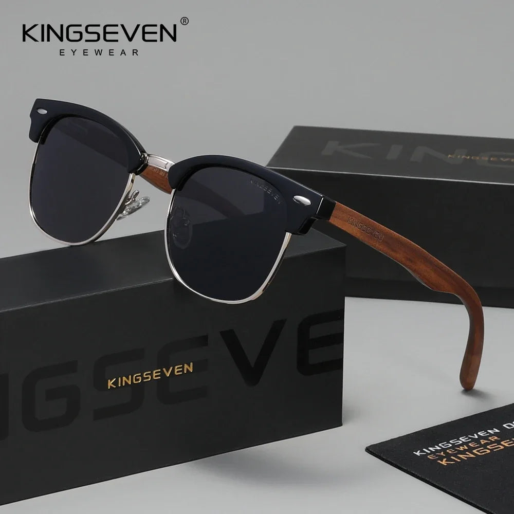 KINGSEVEN Modne okulary przeciwsłoneczne z drewna orzecha czarnego dla kobiet i mężczyzn, polaryzacyjne, w stylu vintage, z filtrem UV400, okulary podróżne W5516