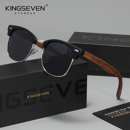 KINGSEVEN Modne okulary przeciwsłoneczne z drewna orzecha czarnego dla kobiet i mężczyzn, polaryzacyjne, w stylu vintage, z filtrem UV400, okulary podróżne W5516