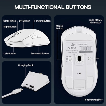 AJAZZ AJ139 V2 MC/AJ139 PRO vezeték nélküli gaming egér PAW3311/PAW3395 szenzorral, 12000DPI/26000DPI, 500mAh, Bluetooth gamer egér PC-hez