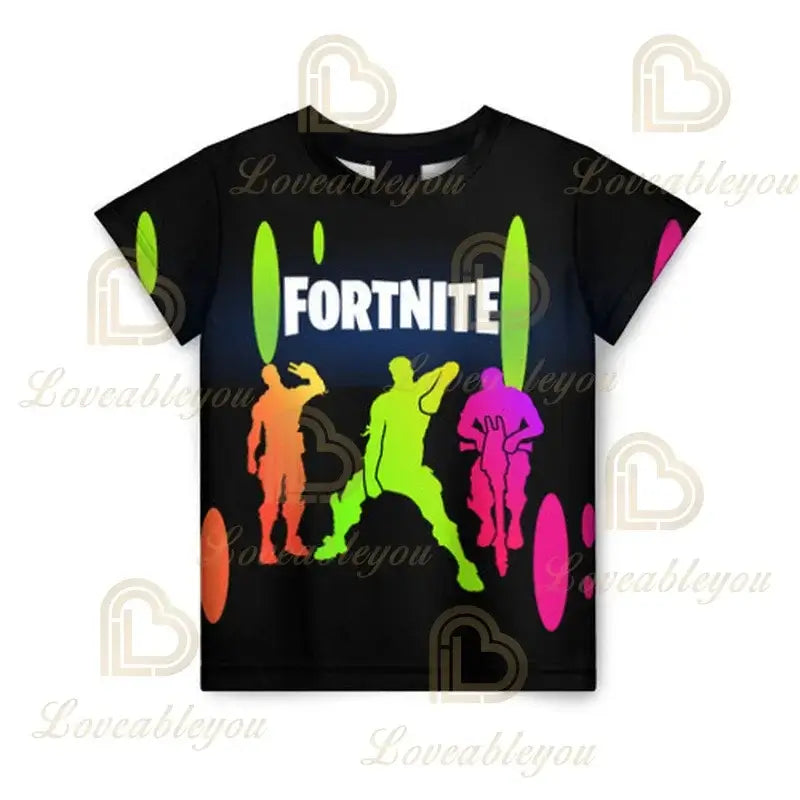 Camiseta infantil de verano Cartoon Fortnite con estampado 3D, para niños y niñas, streetwear para adultos y niños, camiseta divertida de cuello redondo