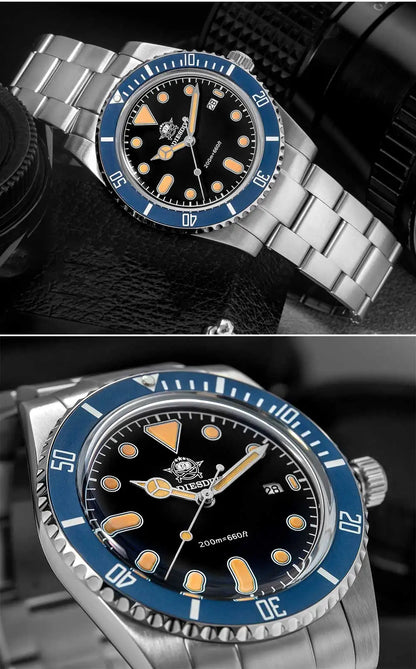 ADDIESDIVE Men's Gift Box Luxury Diver Watch Super Luminous Bubble Mirror Glass Quartz Watch 20Bar Ceramic Bezel Steel Watch